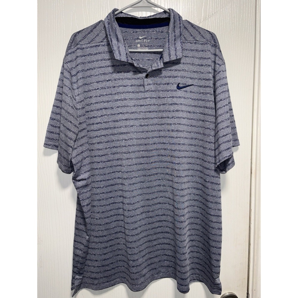 Nike Dri Fit Polo Shirt Mens‎ XXL Heather Blue Golf Performance Stretch